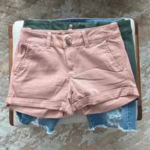 American Eagle AEO Twill X Pink Midi Shorts Low Rise